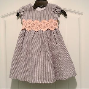 Peach and grey gingham dress